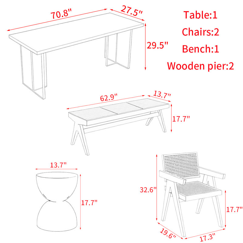 Modern solid wood acrylic dining table set, 29.5"H x 70.8"L x 27.5"W