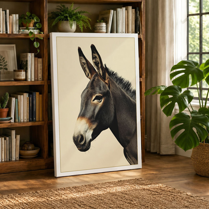 Donkey Study Boho - Wrapped Canvas, 30x20 - 76.2 x 50.8 cm, Black Border
