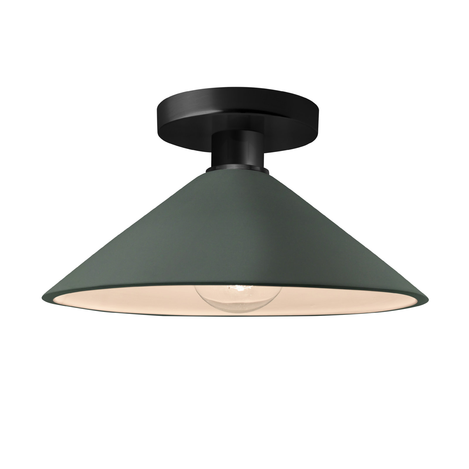 Single Light Ceramic Semi Flush Mount, Pewter Green, Matte Black, Incandescent (Not Included)