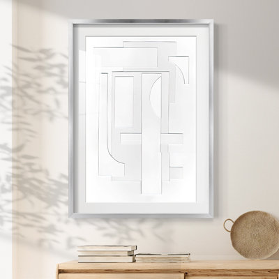 White Geometric I -Framed Print