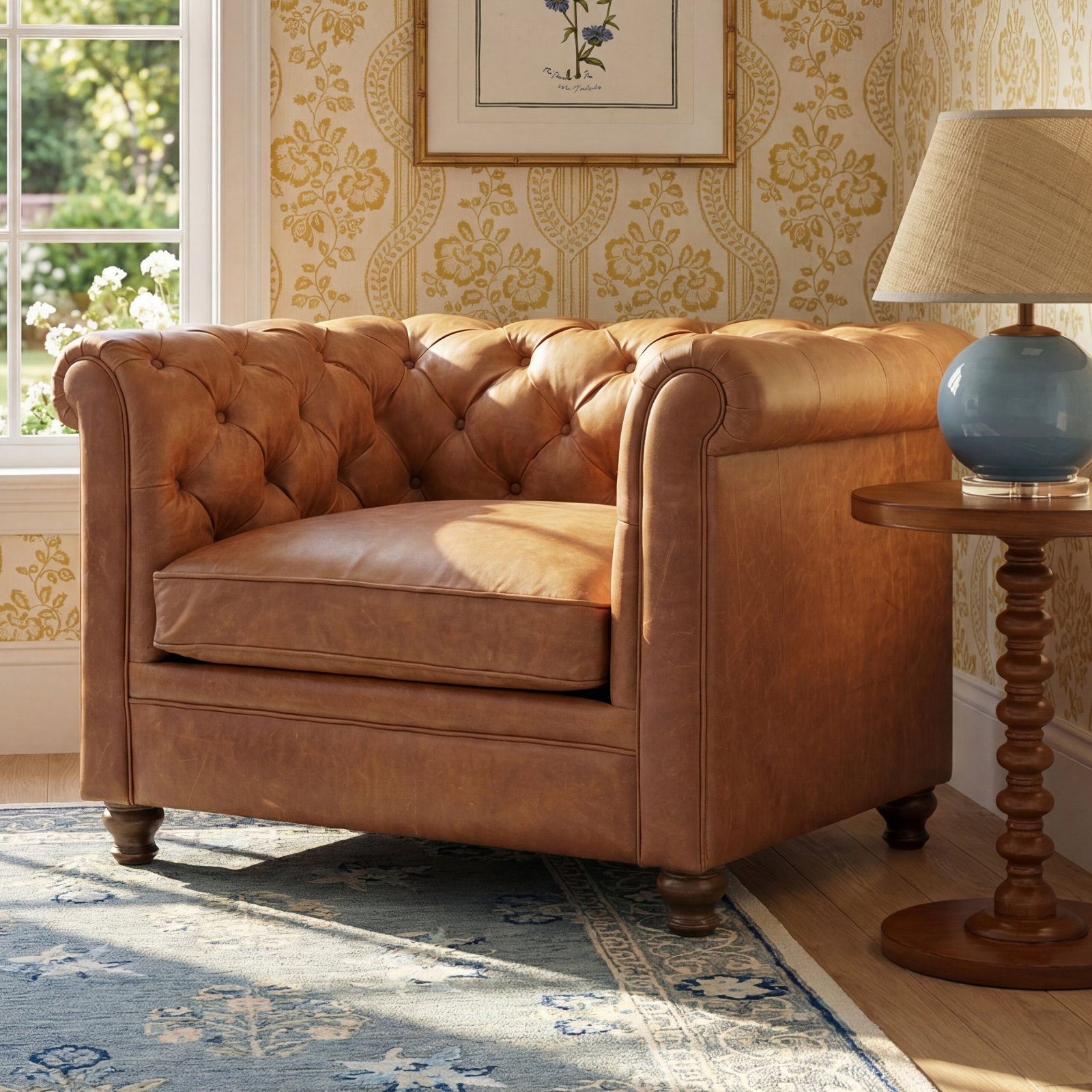 Edgemod Lyon Genuine Leather Club Chair, Cognac Tan
