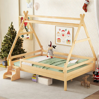 Lit plateforme simple avec escalier, structure de lit simple en bois massif