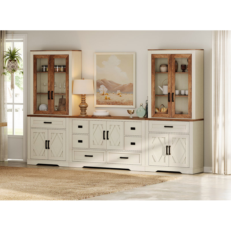 Glenford 3-In-1 73.3"H Tall Kitchen Pantry Storage Cabinet,Large Farmhouse Style Sideboard Buffet Cabinet Set Of 3 With Drawers And Shelves For Kitchen