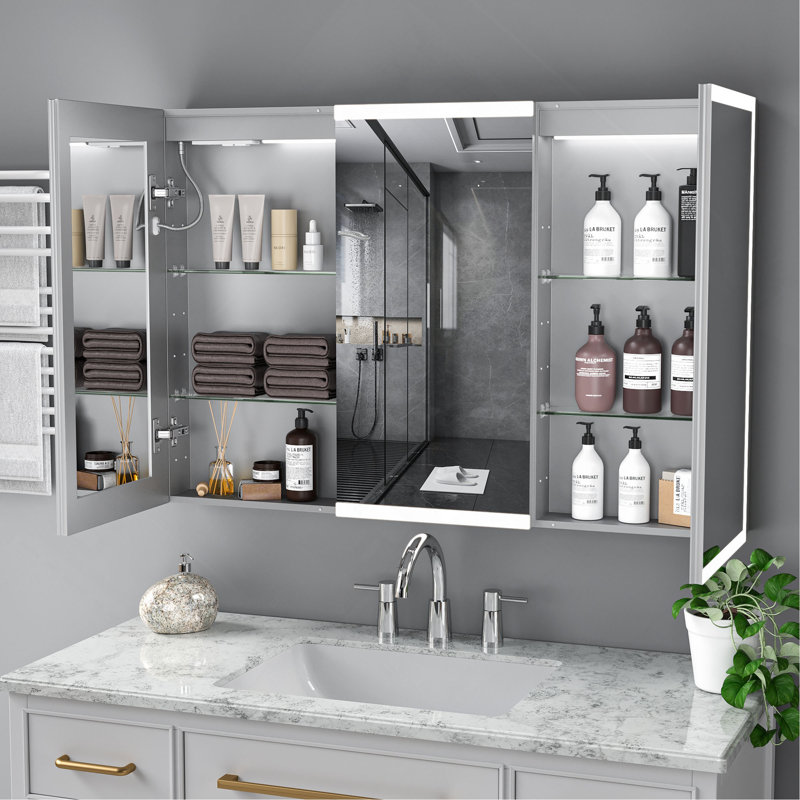 LED Lighted Medicine Cabinet with Mirror, Bathroom Mirror Cabinet with Lights,Recessed or Wall Mounted, 3 Color TemperaturesAnti-Fog