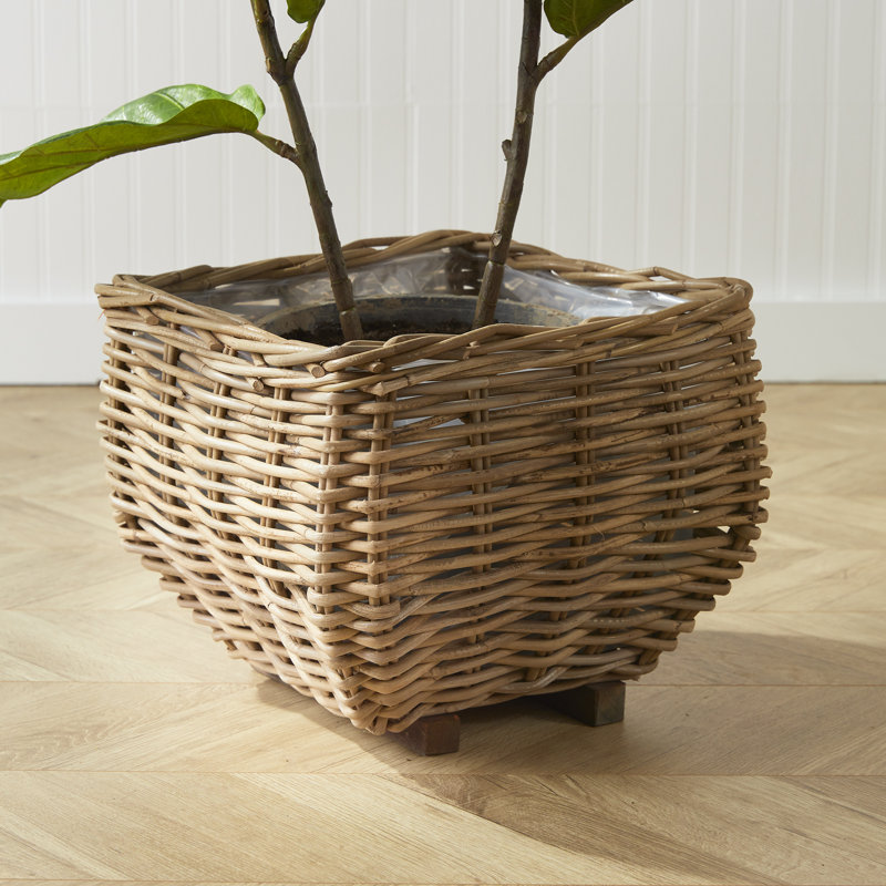 Sylvie Handmade Wicker and Rattan Box, 12" H x 15" W x 15" D