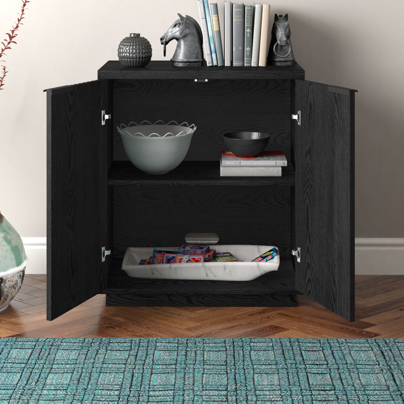 Alasha 28" Wide Rectangular Fluted Accent Cabinet, Black