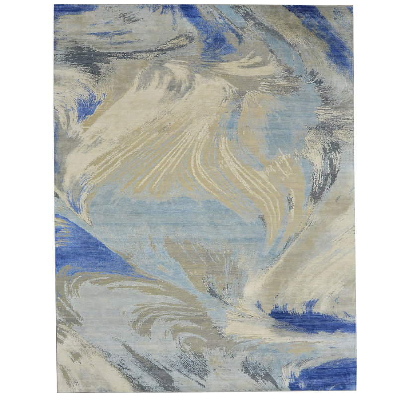 Canterbury Silk Abstract Area Rug in Blue, Rectangle 10' x 14'