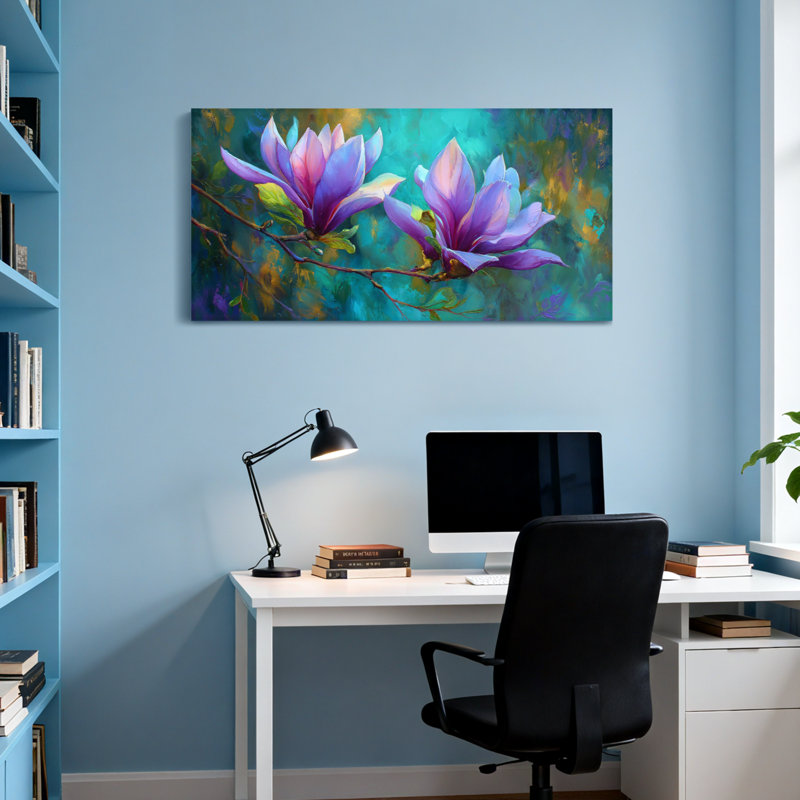 Plantes et fleurs, fleurs mauves éclatantes sur toile, H 24 po x l 48 po