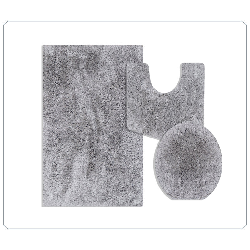 Essential 3-Piece Bathroom Rug Set, Plush Microfiber Bath Mat, U-Shaped Contour Rug and Toilet Lid Cover, Ultra Absorbent, Quick-Dry, Non-Slip Bathroom Mats, Machine Washable, Grey