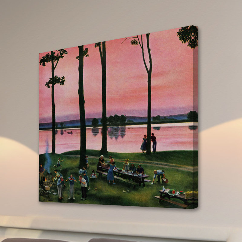 Reproduction d’art sur toile tendue, "soirée pique-nique" par john négligeable faisant, H 18 po x l 18 po