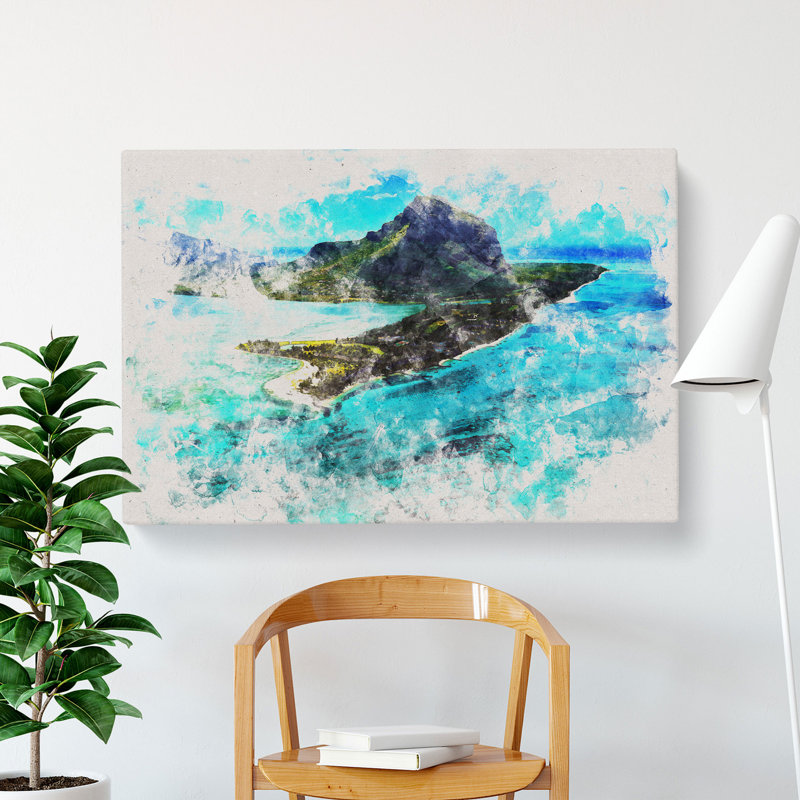 View of Mauritius Watercolour - Wrapped Canvas, 60cm H x 91cm W x 3cm D