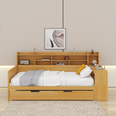 Lit de jour simple avec tablettes de rangement, lit gigogne et bureau d'étude