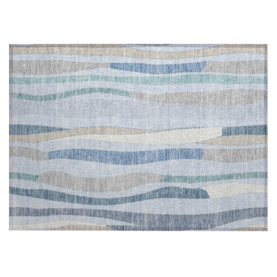 Machine Washable Indoor/Outdoor Husby ACN2188 Striped Rug