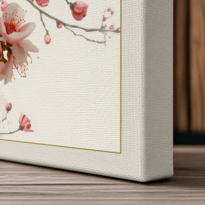 Moonlit Cherry Blossom Japandi - Wrapped Canvas, 36x24 - 91.4 x 61.0 cm, Cream Border