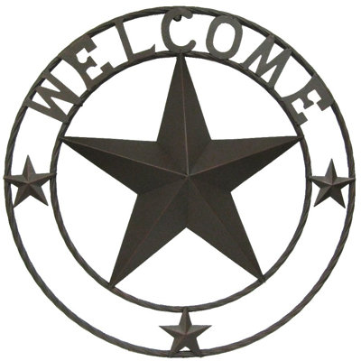 Metal Western Lone Star Welcome Circle Sign Wall Mounted Outdoor Décor