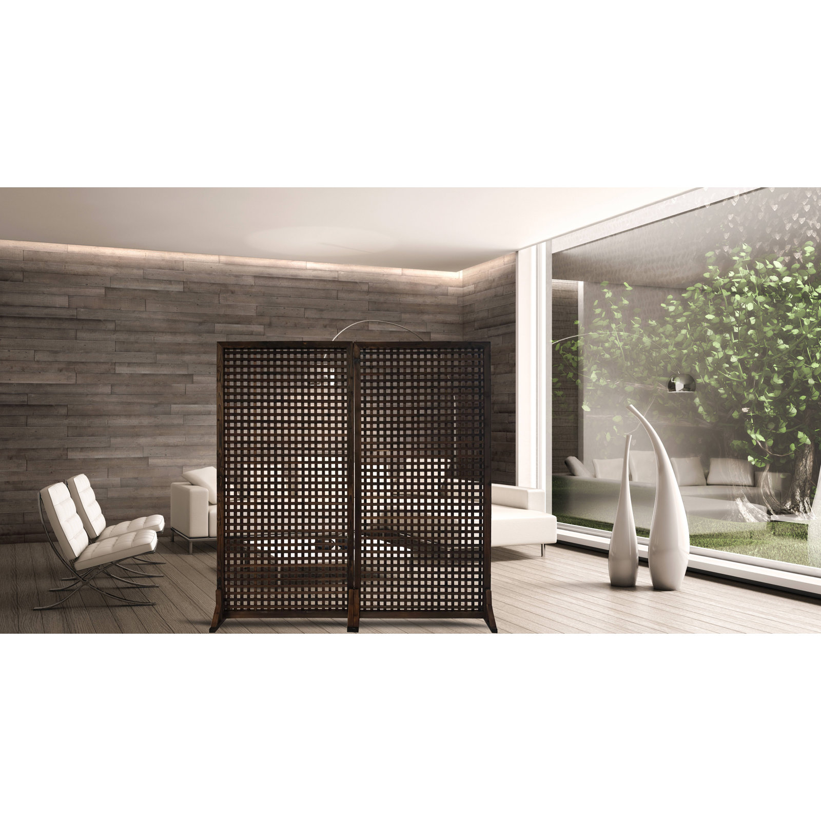 Poul 72" W X 72" H Solid Wood Single Panel Room Divider, Gray