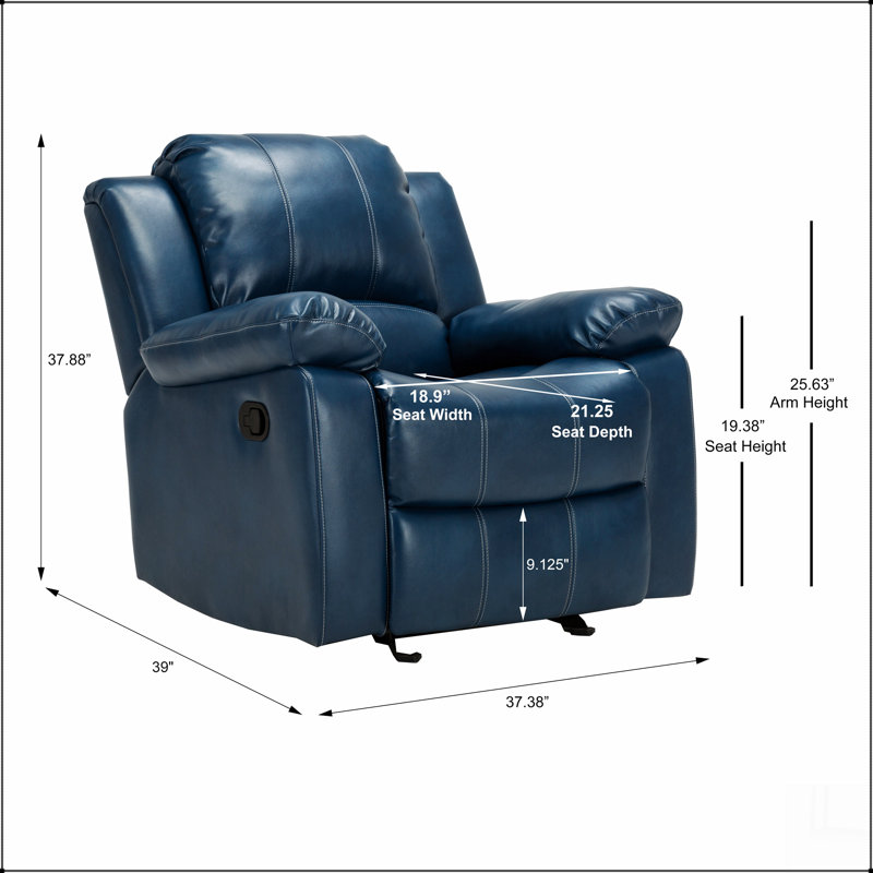 Charlotte Navy Blue Leather Gel Recliner,  Navy Blue Faux Leather, Manual - Push Button