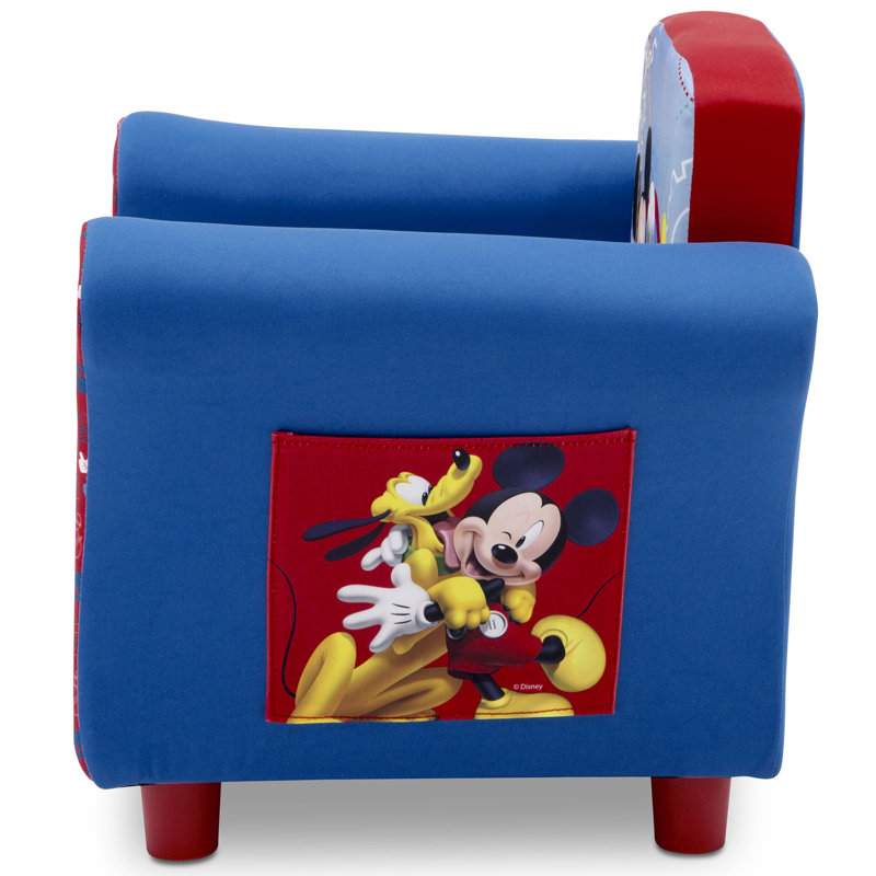 Mickey Mouse Blue and Red Velvet Kids Chair with Wood Frame