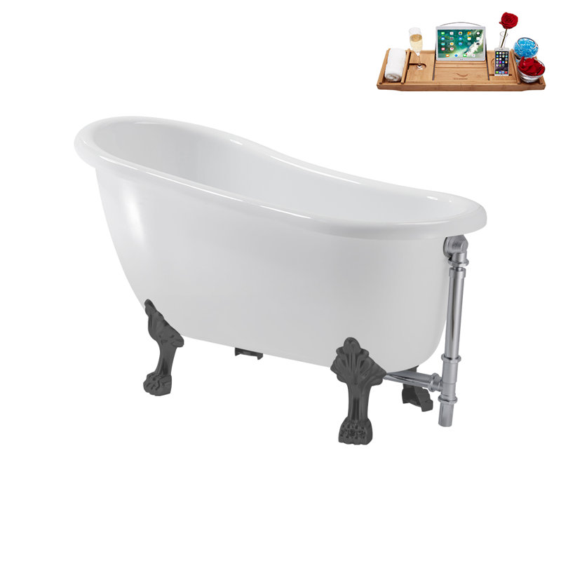 53.1'' x 25.6'' Soaking Acrylic Bathtub, Brushed Gun Metal, Polished Chrome