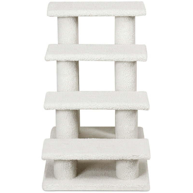 Tucker Murphy Pet™ 24'' 4-step Pet Stairs Carpeted Ladder Ramp 8 Scratching Post Cat Tree Climber, Beige