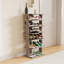 7-Tier Vertical Shoe Organizer With Hooks, Space-Saving Entryway Storage For 12-14 Pairs, Easy Assembly, Rustic Grey Finish