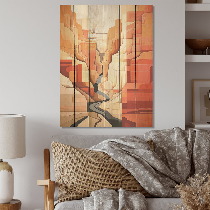Abstrait, tempête du désert du Canyon - Art mural en bois sur bois de pin naturel, H 40 po x l 30 po