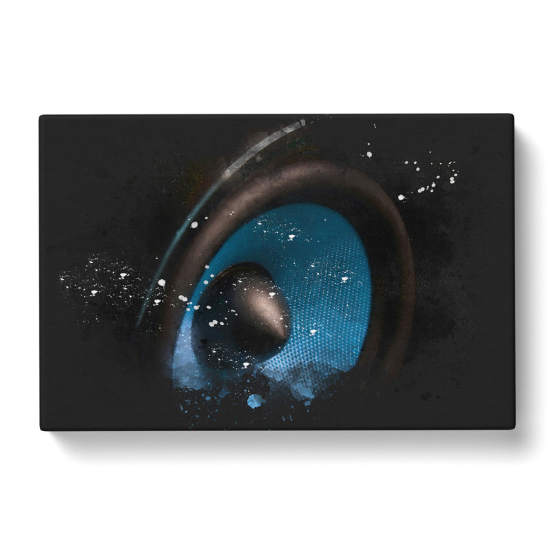 Hi Fi Speaker In Blue Paint Splash - Wrapped Canvas Print, 35cm H x 50cm W x 3cm D
