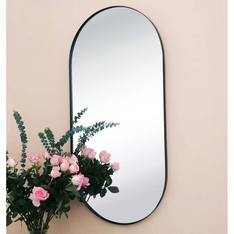 Cristos Oval Stainless Steel Wall Mirror, Matte Black, 30" H x 20" W
