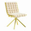 Ensemble de 2 fauteuils d'appoint pivotants capitonnés à bulles crème, fauteuil sans accoudoirs en velours moderne avec structure en métal doré pour salle à manger, salon et coiffeuse