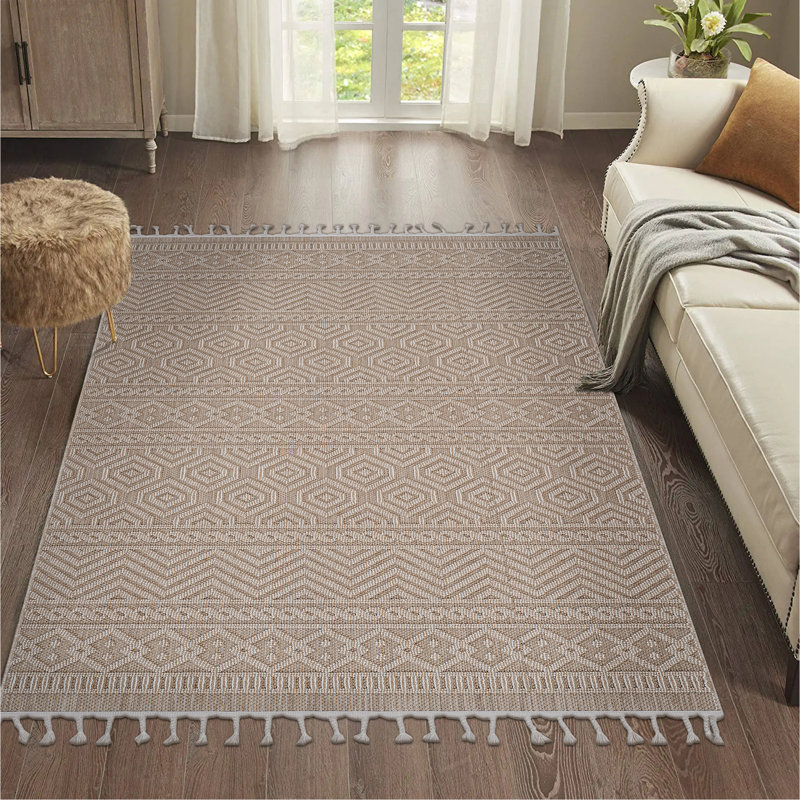 Tapis intérieur / extérieur 4 x 6 moka / géométrique, Moka, Rectangle 4 pi x 6 pi 2 po