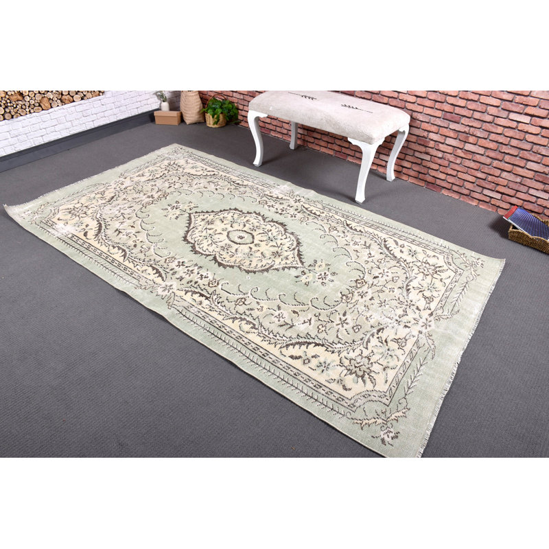 Vintage Wool Patchwork Rug, 53.5x98 Inch Green Area Rug