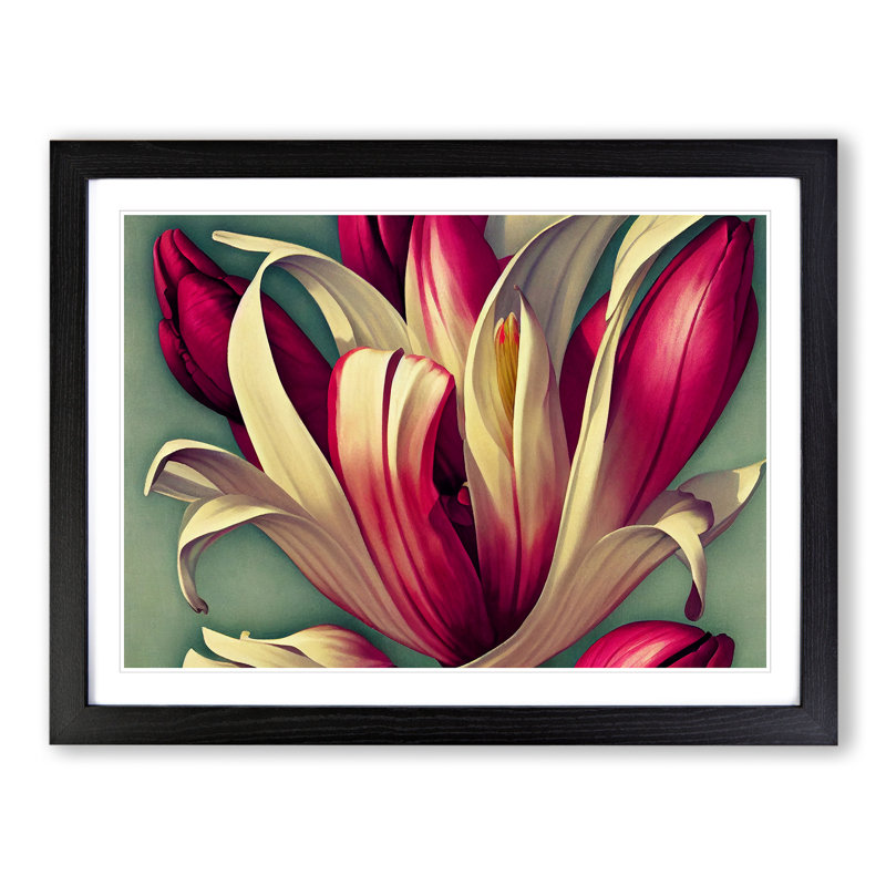 Shining Flowers - Single Picture Frame Print, 46cm H x 64cm W x 2cm D, Black