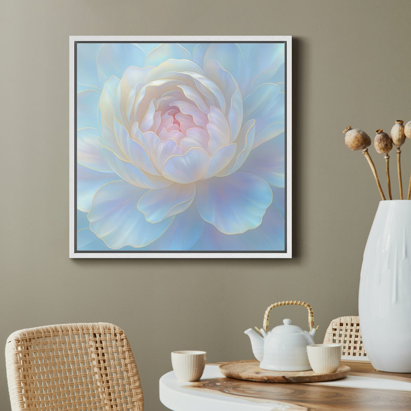 Pivoine bleue pastel, Cadre blanc, H 16 po x l 16 po x P 1,5 po
