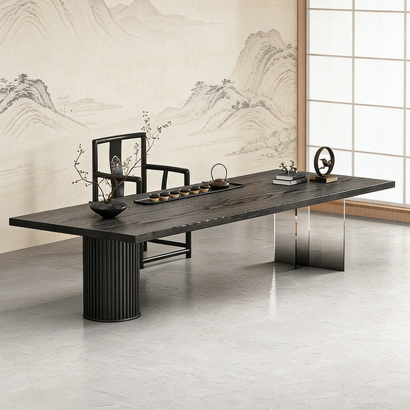 Natural Solid Wood Storage Dining Table