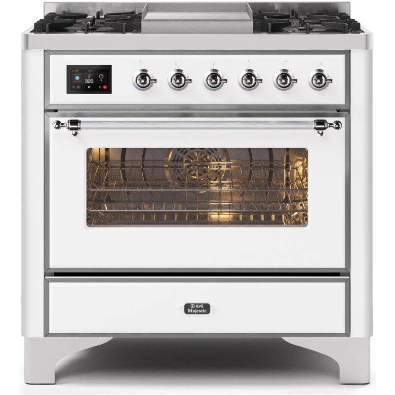Majestic II Series 36" 3.5 cu ft. Freestanding Dual Fuel Range, White/Chrome, Liquid Propane