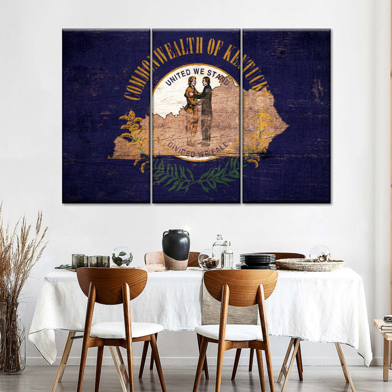 «State Map Over Kentucky Flag», ensemble de 3 reproductions sur toile par Echoes Of America, H 20 po x l 33 po x P 1,25 po