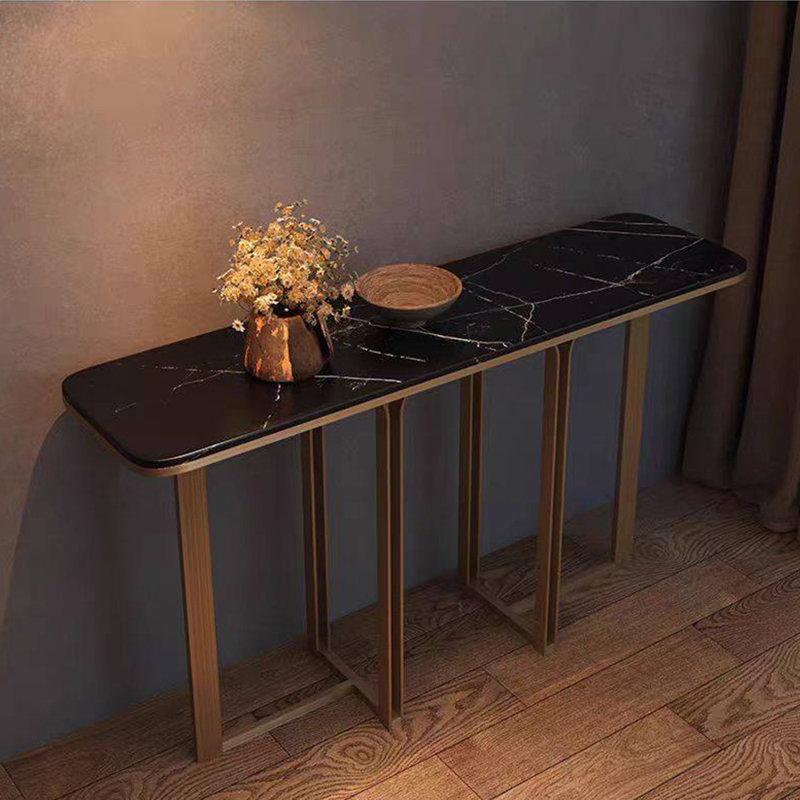 Console en pierre frittée de style italien, Noir, 33,4 po H x 47,2 po L x 13,7 po P