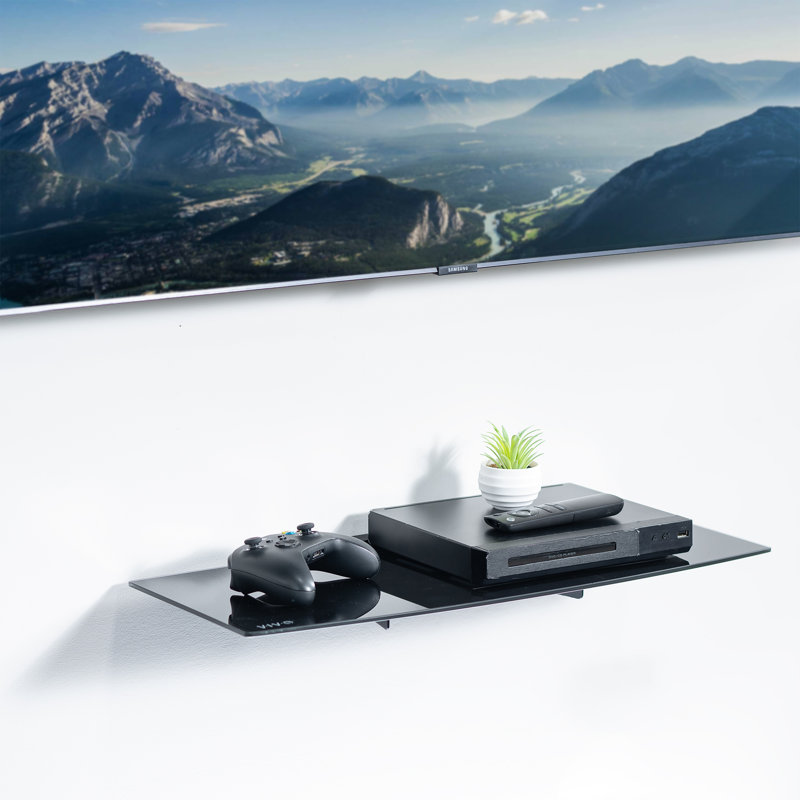 Vivo Floating Wall Mount 24" Tempered Glass Shelf For DVD Player, Game System, Audio
