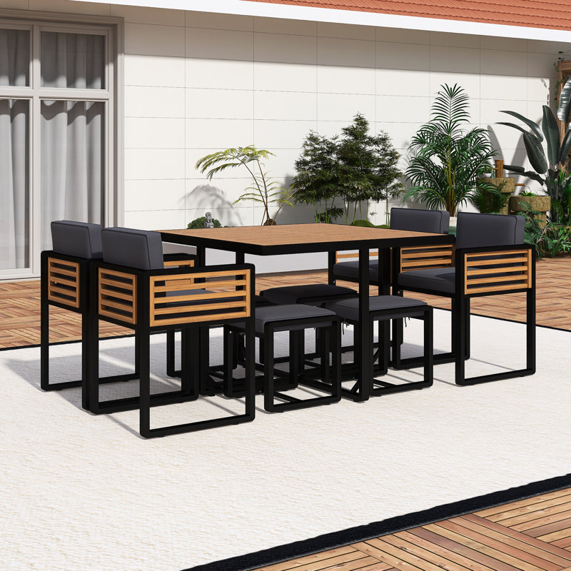 Ensemble de salle à manger 9 pièces pour patio en bois d'acacia
