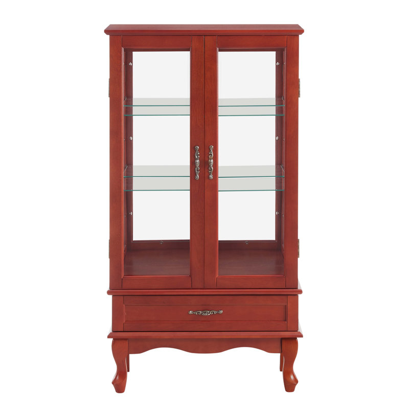 Vitrine lumineuse en verre avec tablettes réglables en verre, Cerisier