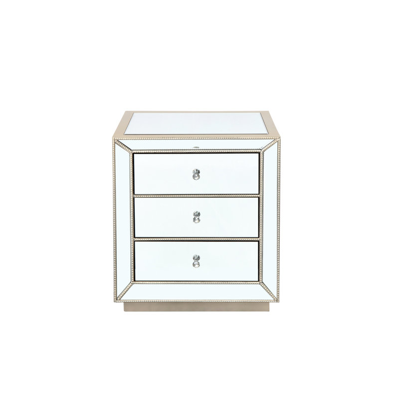 Armoire à miroir en argent avec trois tiroirs - Organisez votre chambre à coucher élégante en 3 pour un look gracieux