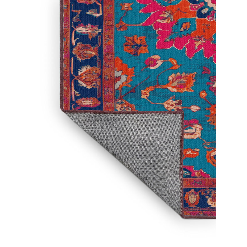 Tapis rouge Tabriz lavable à la machine, Rond 5 pi