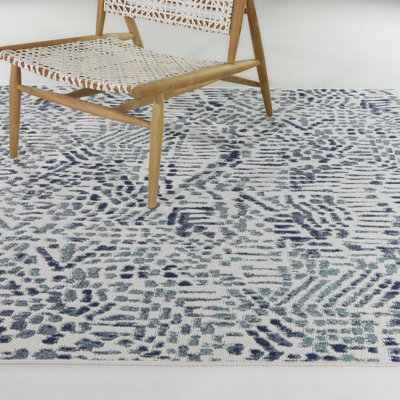 Tapis intérieur / extérieur en polypropylène tissé à la machine Rectangle bleu / blanc abstrait Caprisha
