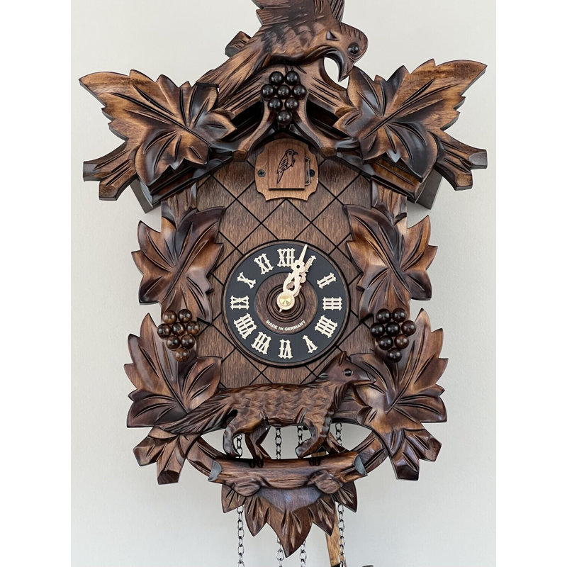  Horloge coucou à quartz allemand avec feuilles, oiseau, renard et raisins