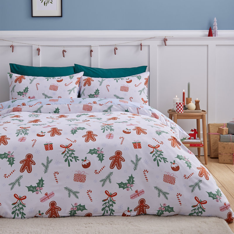 Christmas Gingerbread Soft Microfibre Reversible Duvet Cover Set, Single Duvet Cover + 1 Standard Pillowcase