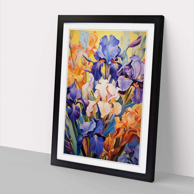 Iris Flower Colour Field - Single Picture Frame Print on Wood, Black, 46cm H x 34cm W x 2cm D