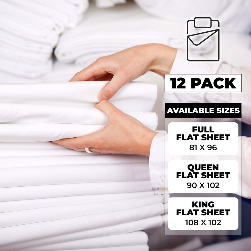 Hotel Quality Mederos 12 Piece Cotton Blend Guest Room Hospitality Flat Sheet Case Pack, Queen Flat Sheet