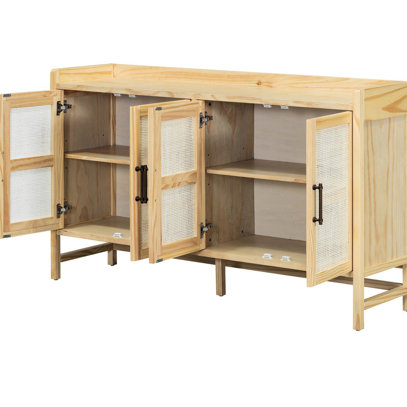 Buffet moderne avec finition en bois naturel et poignées en métal, Naturel