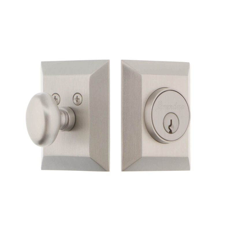 Grandeur Fifth Avenue Square Single Cylinder Deadbolt, Satin Nickel, 2.375"