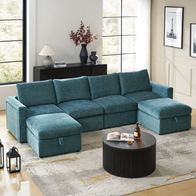 Doulyn 6-Piece Storage Modular Sectional Sofa with Multi-Functional Armrests